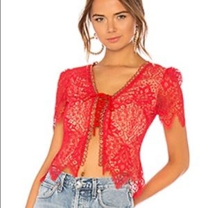 Revolve Majorelle red lace up top XS